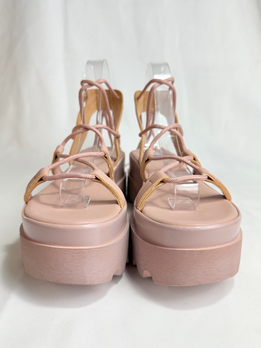 ASOS Platform Gladiator Lace Up Sandals Chunky Wedges Flatform 8 / 39 Blush Pink - Picture 7 of 11